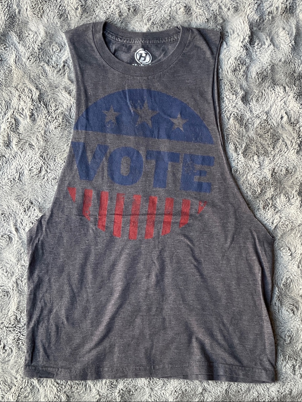 Women's Gray 'VOTE' Muscle Tee Tank Top - Flag Graphic